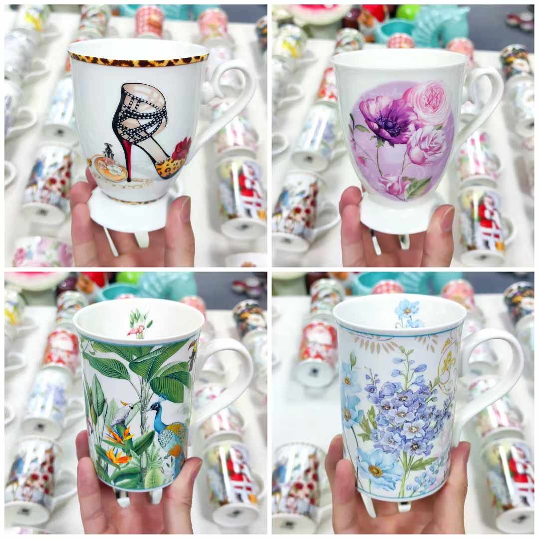 Floral Print Porcelain Mug with Handle 11.2H*12.3W cm