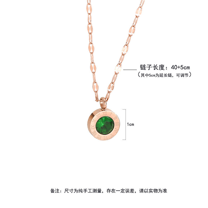 Luxury Titanium Steel Green Roman Numeral Necklace