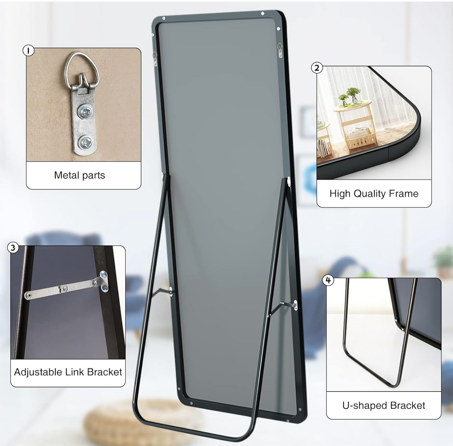 Standing Mirror 150 x 50 cm Large Wall Mirror for Bedroom Living Room Black