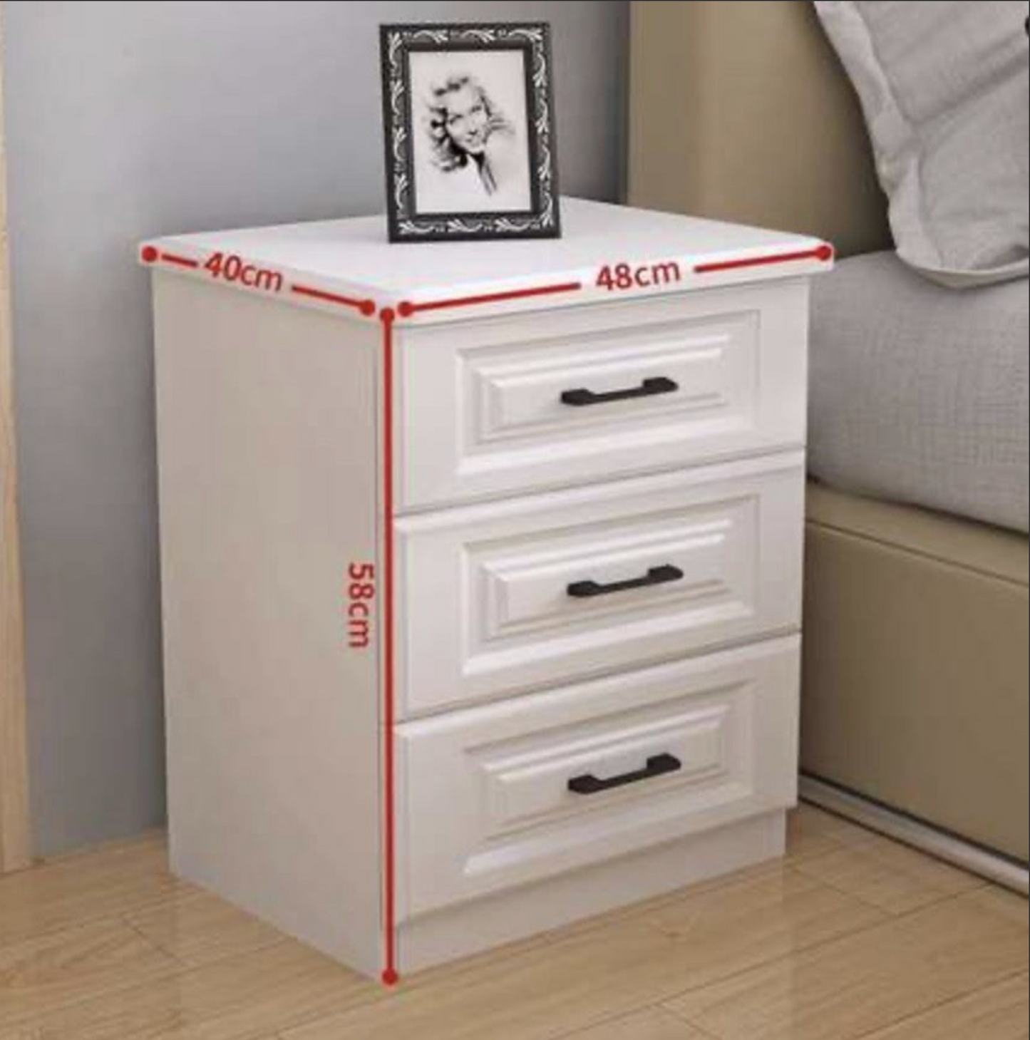 White Bedside Bedroom Storage Cabinet