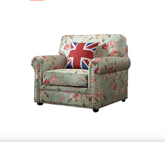Traditional 1-Seat Rolled Arm Sofa with Removable Cushions and Nailhead Trims - Green Cotton and Linen
