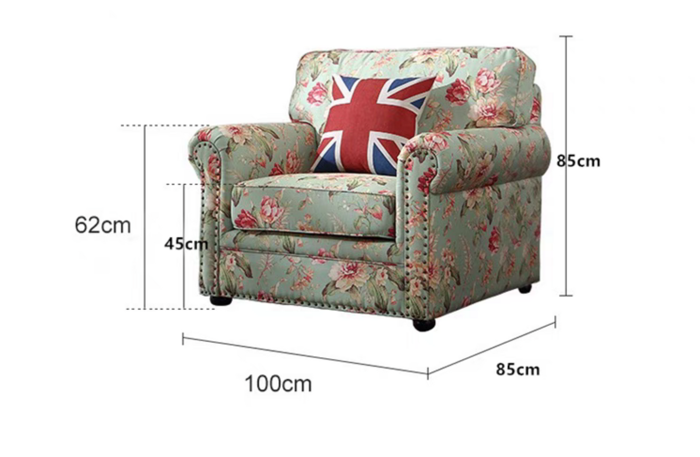 Traditional 1-Seat Rolled Arm Sofa with Removable Cushions and Nailhead Trims - Green Cotton and Linen