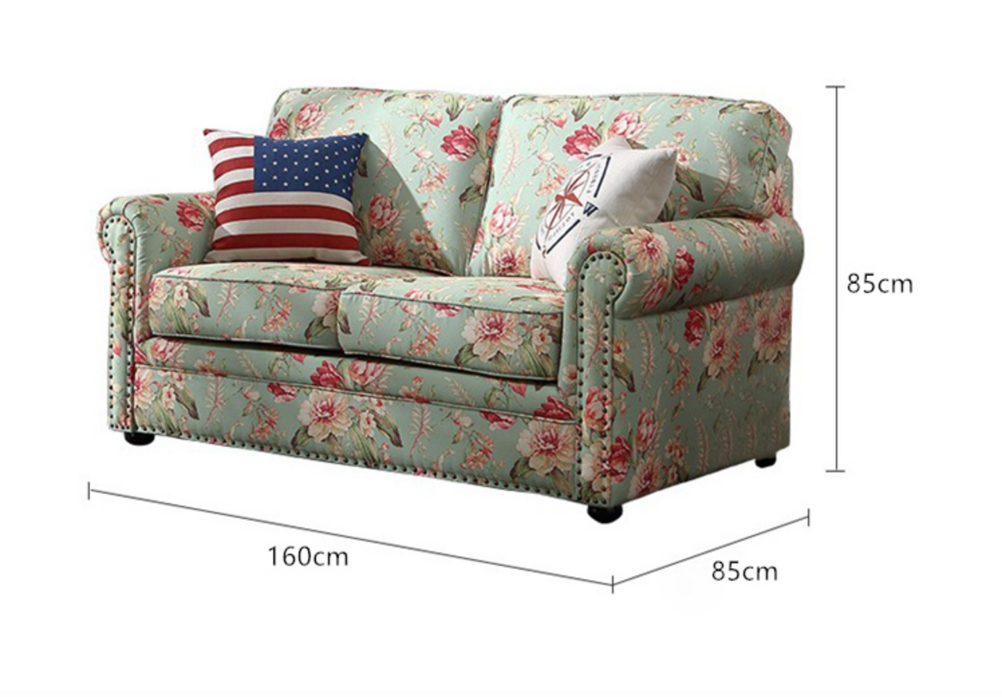 Traditional 2-Seat Rolled Arm Sofa with Removable Cushions and Nailhead Trims - Green Cotton and Linen