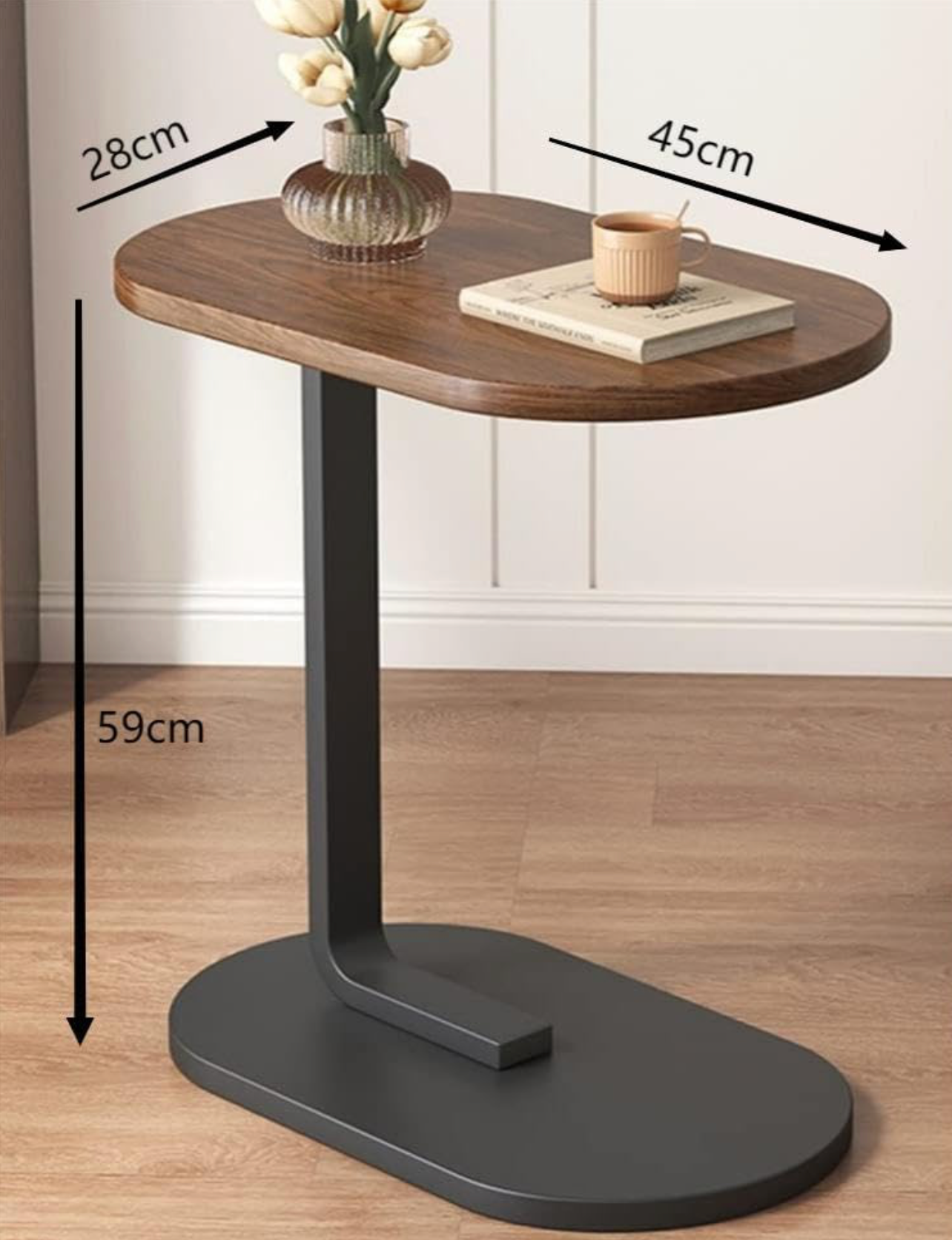C Shaped Side Table Coffee Table End Table Under Sofa Stable Metal Frame