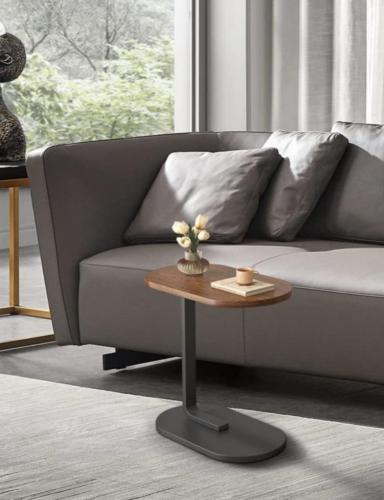 C Shaped Side Table Coffee Table End Table Under Sofa Stable Metal Frame