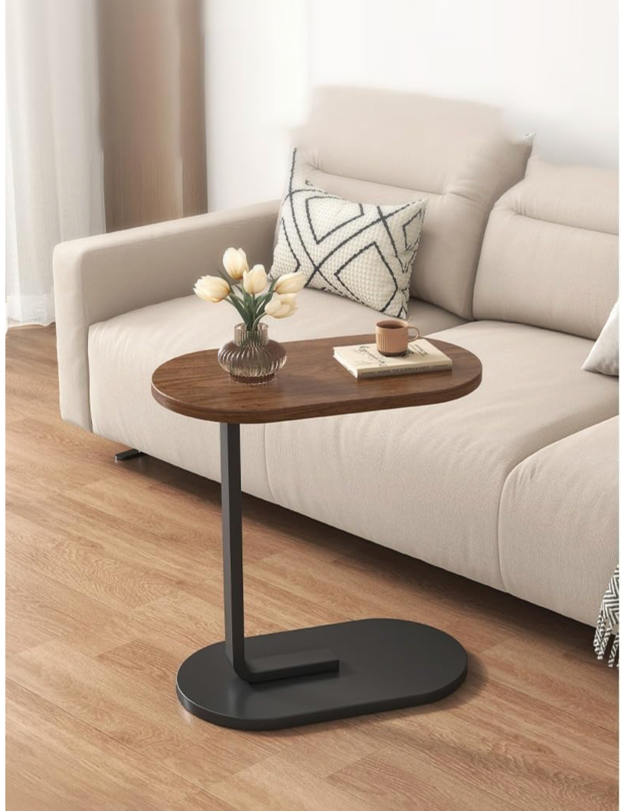 C Shaped Side Table Coffee Table End Table Under Sofa Stable Metal Frame