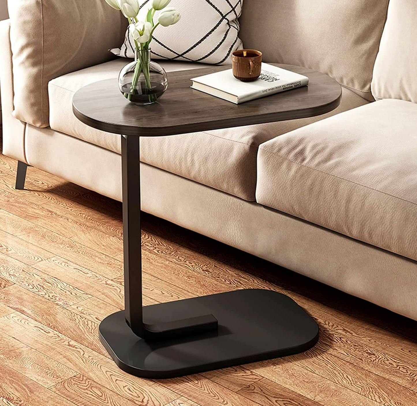 C Shaped Side Table Coffee Table End Table Under Sofa Stable Metal Frame