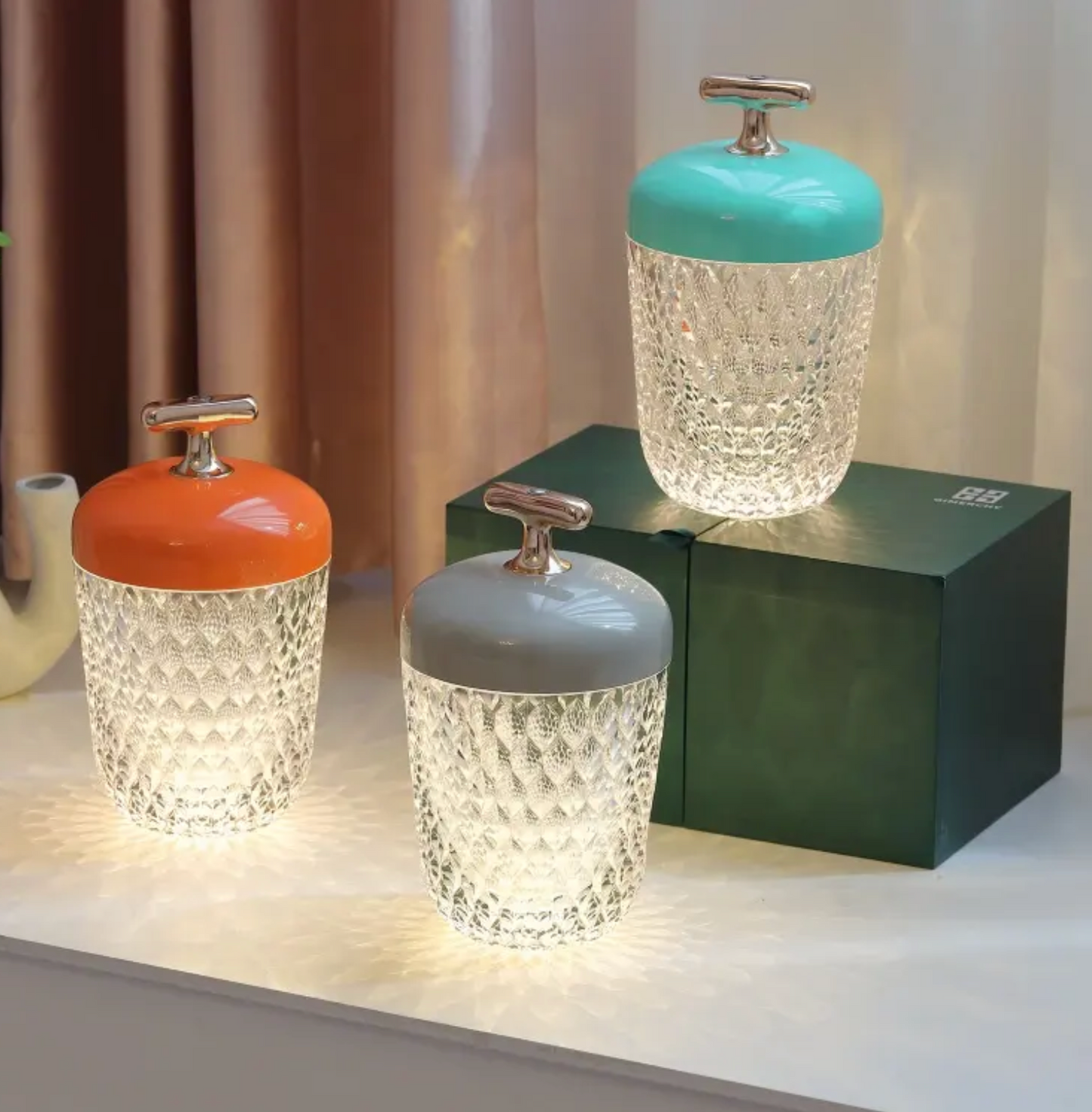 Luxury Designer Transparent Led Touch Control Crystal Rechargeable Led Table Lamp