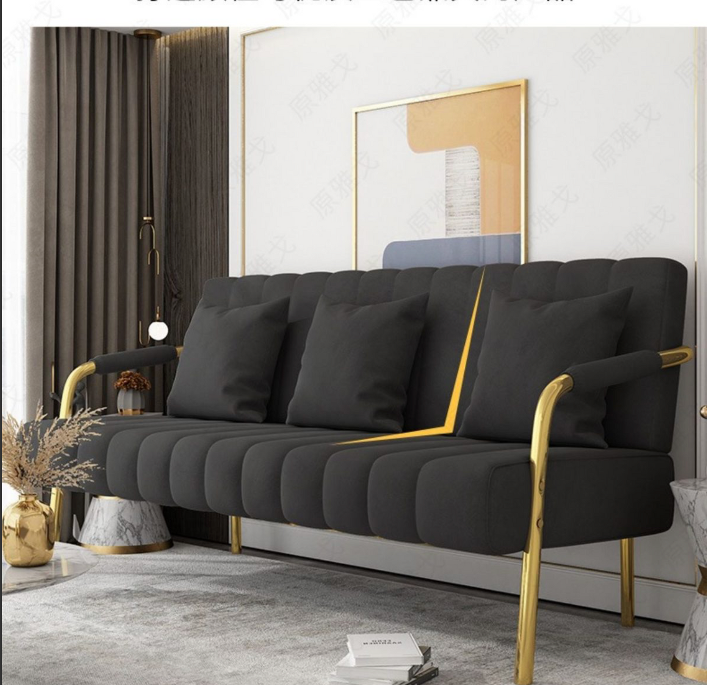 Modern Upholstered Sofa Couch with 2 Pillows, Gray