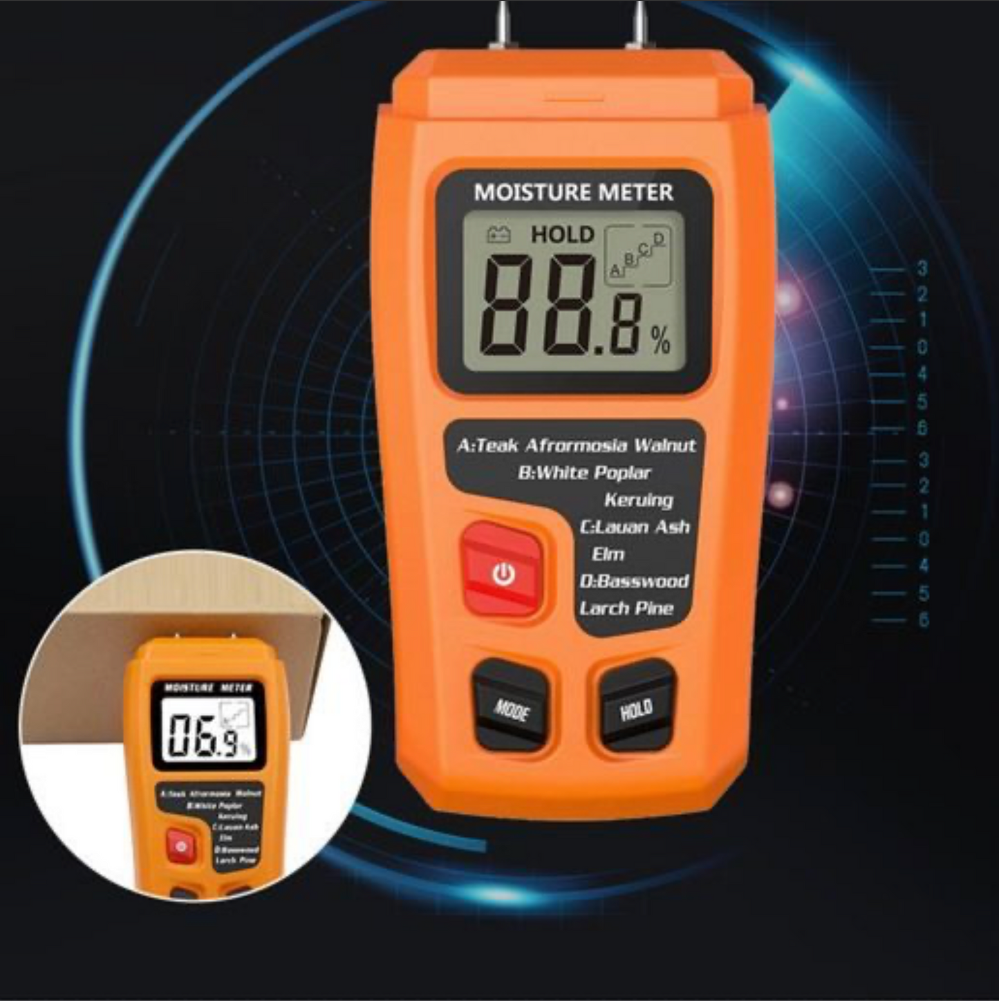 Digital Wood Moisture Meter With 2 Pins Sensor, For Wood Cardboard