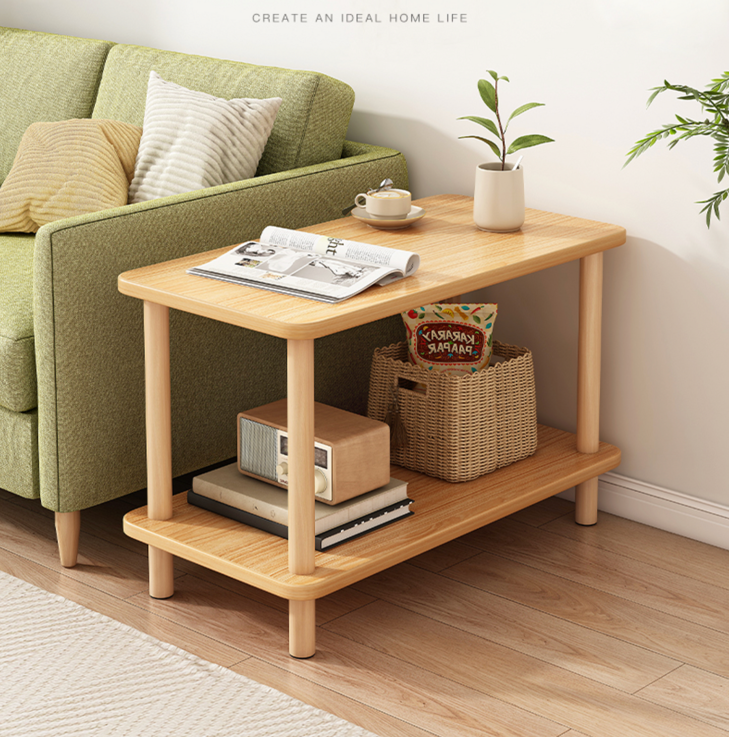 2 Tier Side Table, Narrow End Table with Storage Shelf