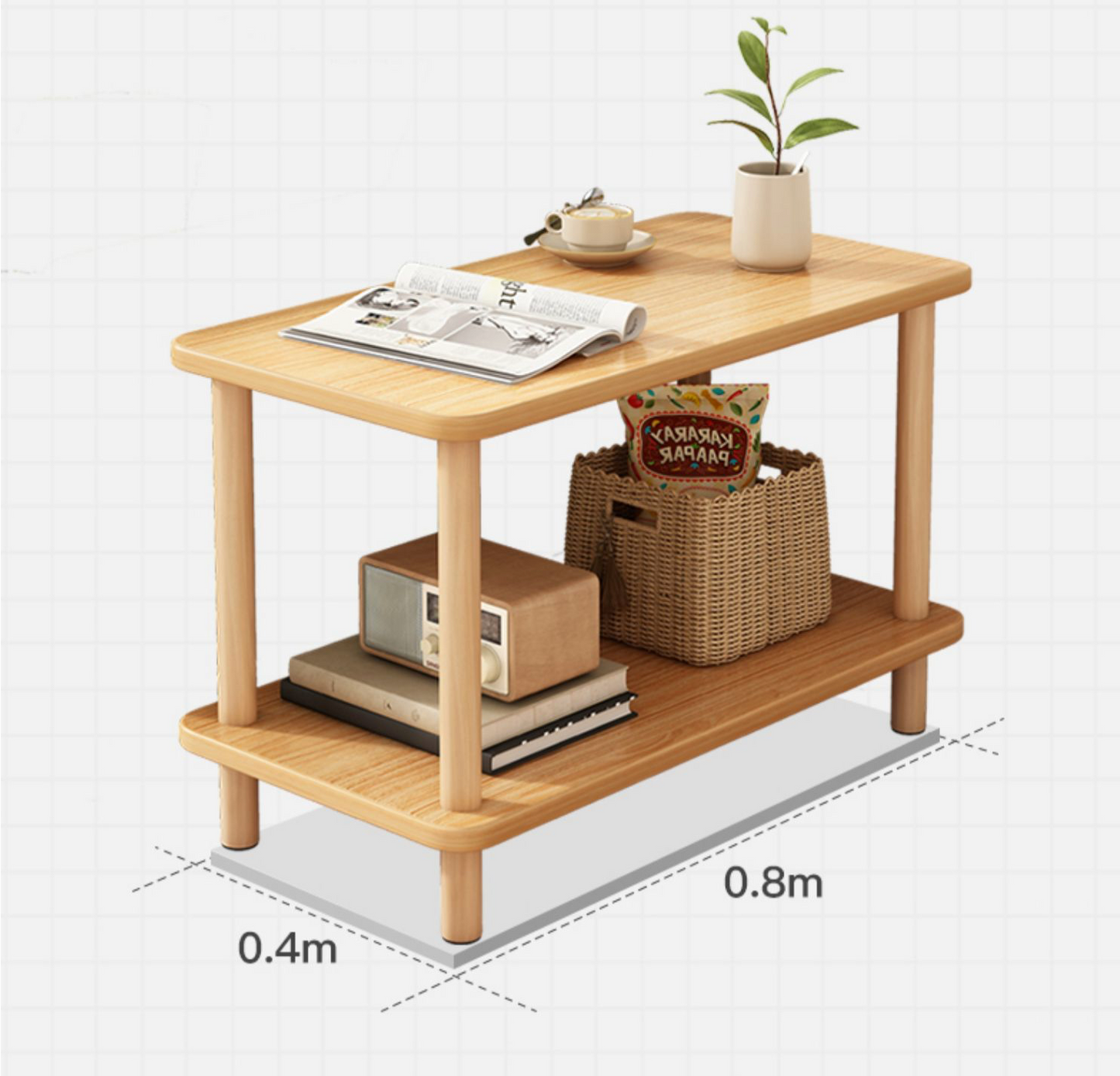 2 Tier Side Table, Narrow End Table with Storage Shelf
