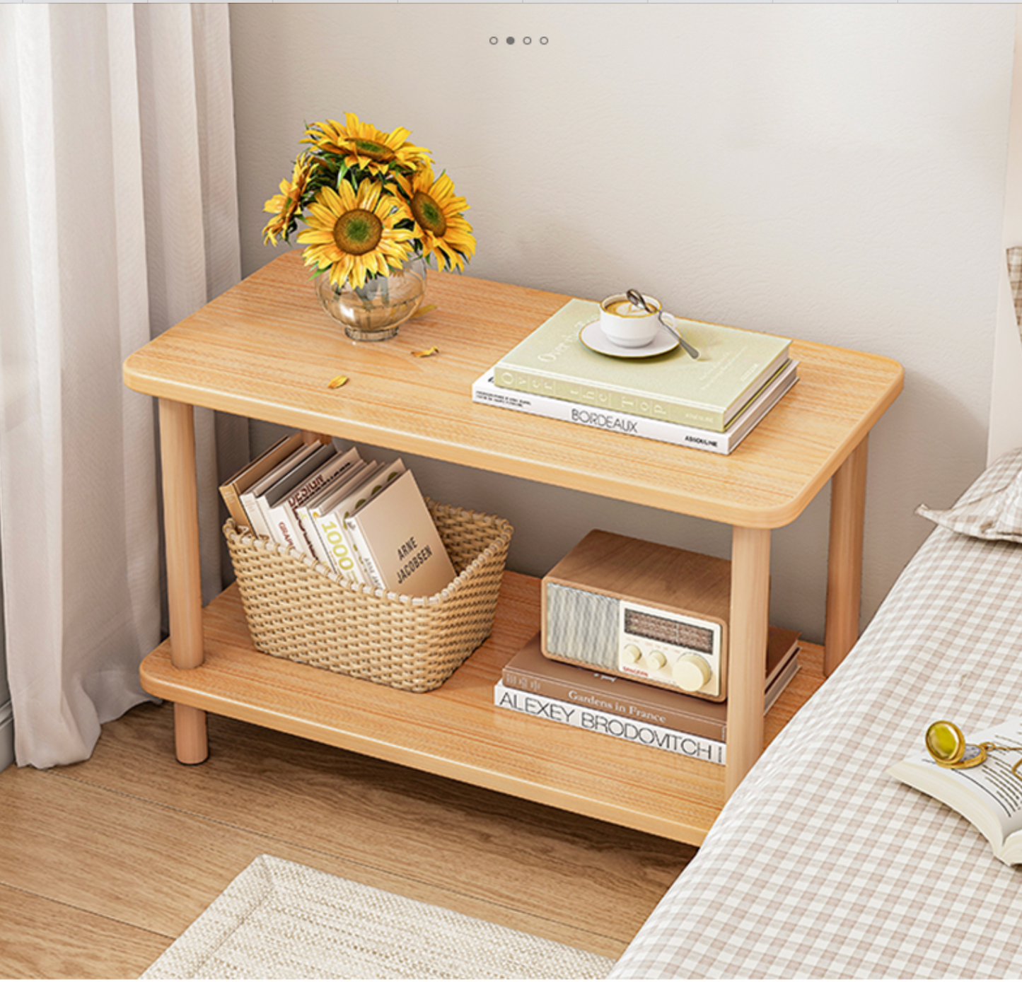2 Tier Side Table, Narrow End Table with Storage Shelf