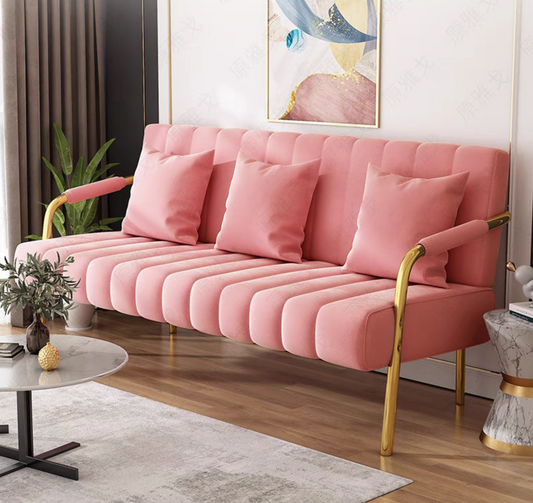 Modern Upholstered Sofa Couch with 2 Pillows, Pink