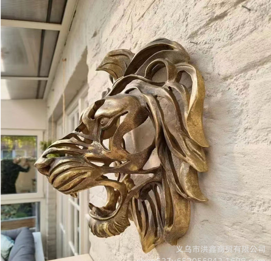 Lion Head Wall Mounted Art Sculpture Gold Resin Lion Head Art Wall