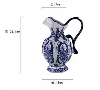 Chinese Blue Floral Porcelain Vase with Handle