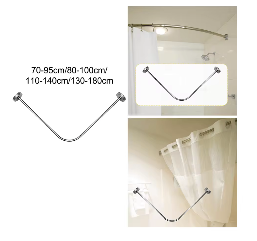 Non-punching retractable shower curtain rod • Curved L-shaped