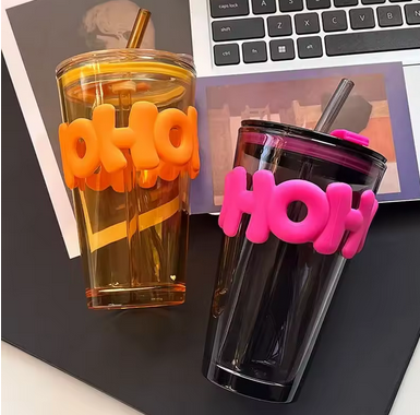 New creative ins wind letter cup double drink gift glass hand gift cup 450ml