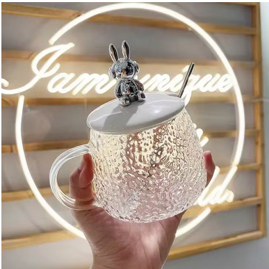 Cute Bear Glass Mug with Lid Spoon Heat-resistant Glass Cup