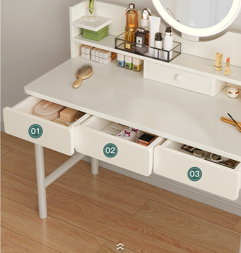 Bedroom Makeup Dressing Table Toiletries Drawer Storage Light Mirror