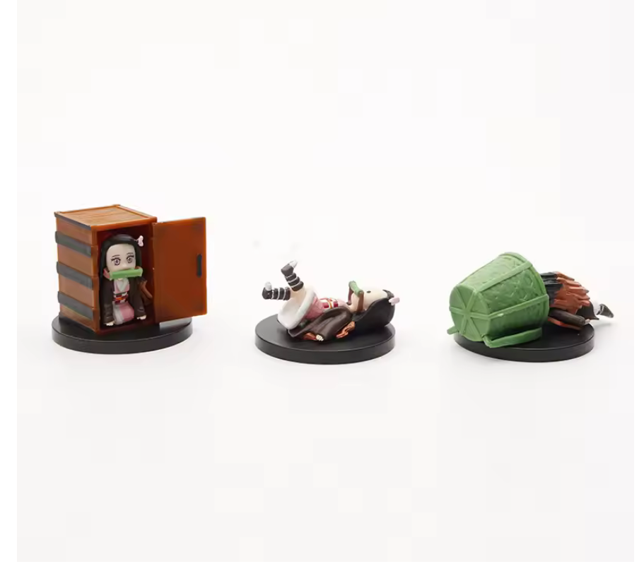 Nezuko Figure With Box Bamboo Basket Demon Slayer Mini Figurine 5 Pieces Sets