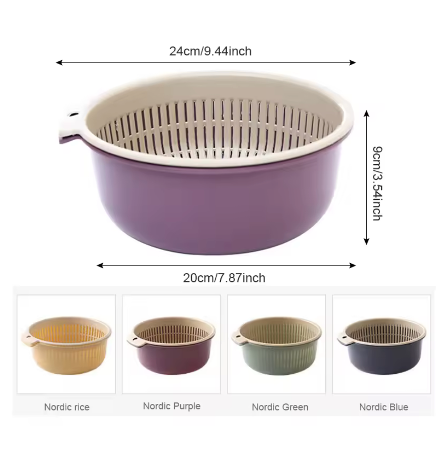 Kitchen Double Layer Drain Basket Bowl Washing Storage Basket
