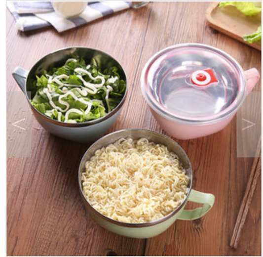 Stainless Steel Bowl With Handle Solid Color Anti Scalding Tableware