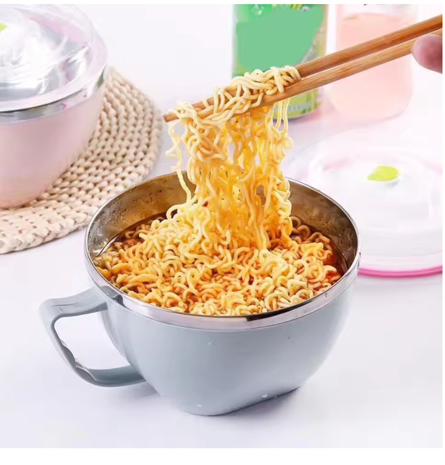 Stainless Steel Bowl With Handle Solid Color Anti Scalding Tableware