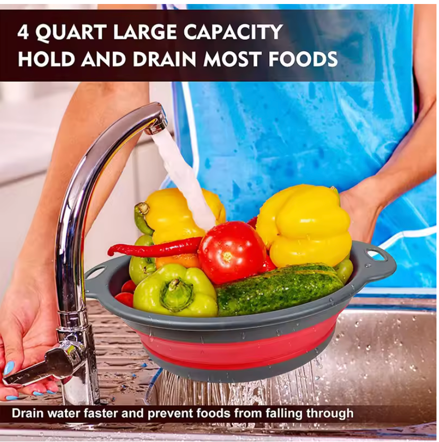 Walfos Foldable Drain Silicone Basket Colander Fruit Vegetable Washing Basket