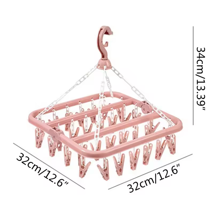 Folding Clothes Dryer Hanger 32 Clips Multifunctional Plastic Drying Rack