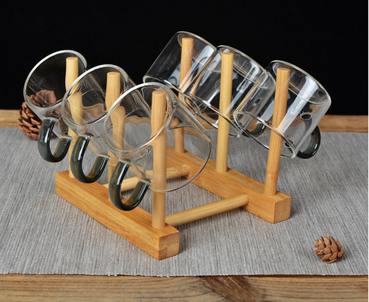 Bamboo Mugs Drainer Wooden Dish Draining Rack Plates Holder