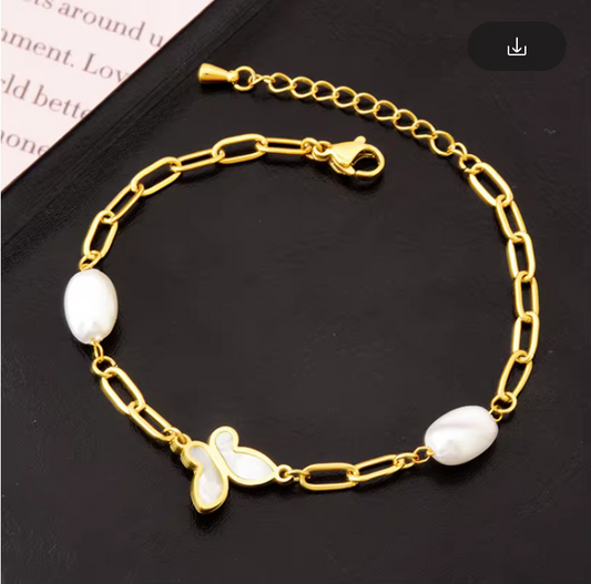 Natural Shell Butterfly Charm Thick Chain Bracelets Bangles For women