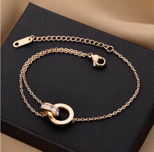 Roman Numerals Bracelets for Women, Stainless Steel, Luxury Crystal Anklet