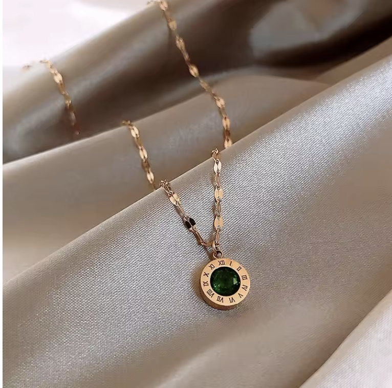 Luxury Titanium Steel Green Roman Numeral Necklace