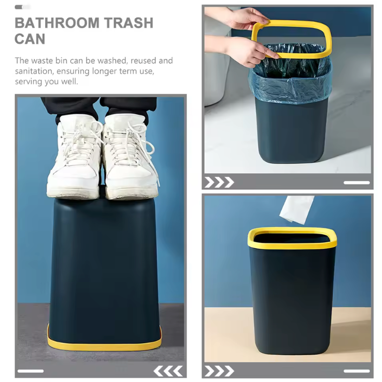 Plastic Trash Can Living Basket (dark Blue 10l) Outdoor Bathroom Square Garbage