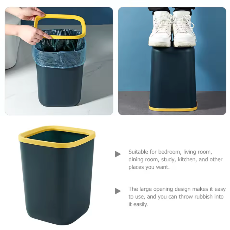 Plastic Trash Can Living Basket (dark Blue 10l) Outdoor Bathroom Square Garbage