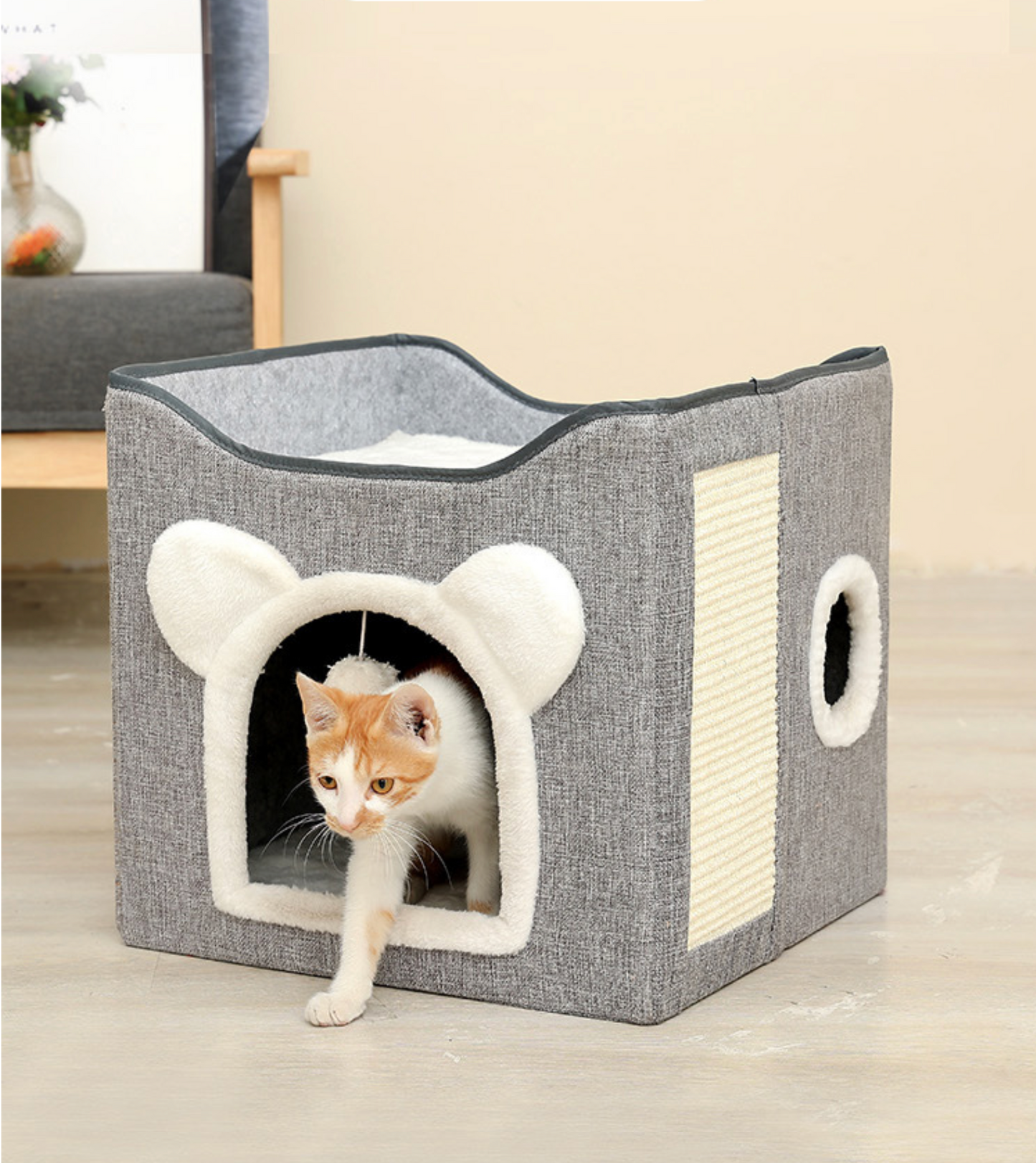 Big Cat Cave Cozy Cat Nest Bed Double Layer Hideaway Condo with Scratch Pad