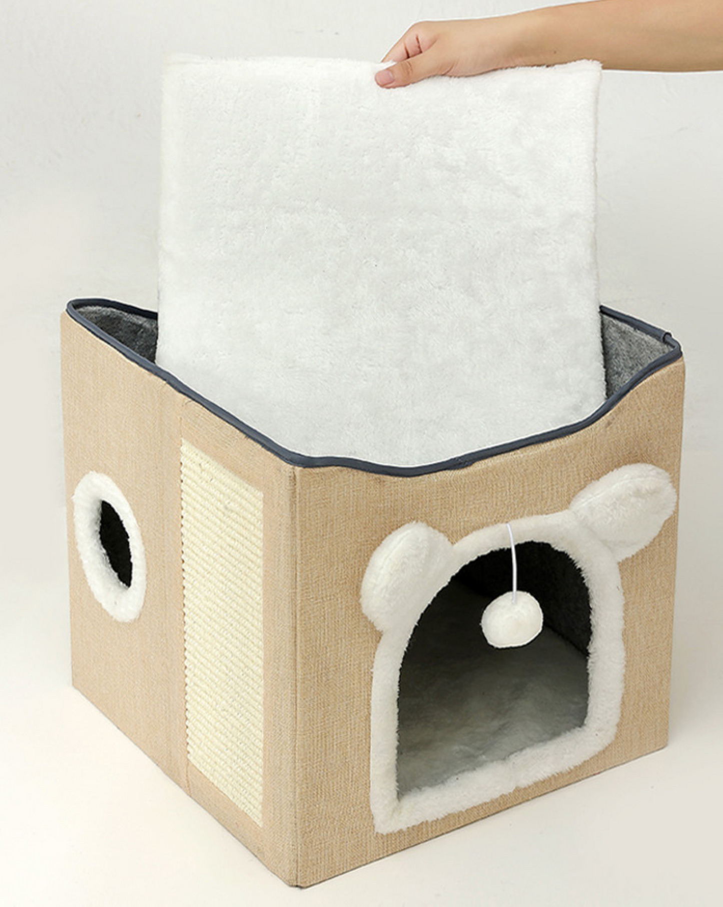 Big Cat Cave Cozy Cat Nest Bed Double Layer Hideaway Condo with Scratch Pad