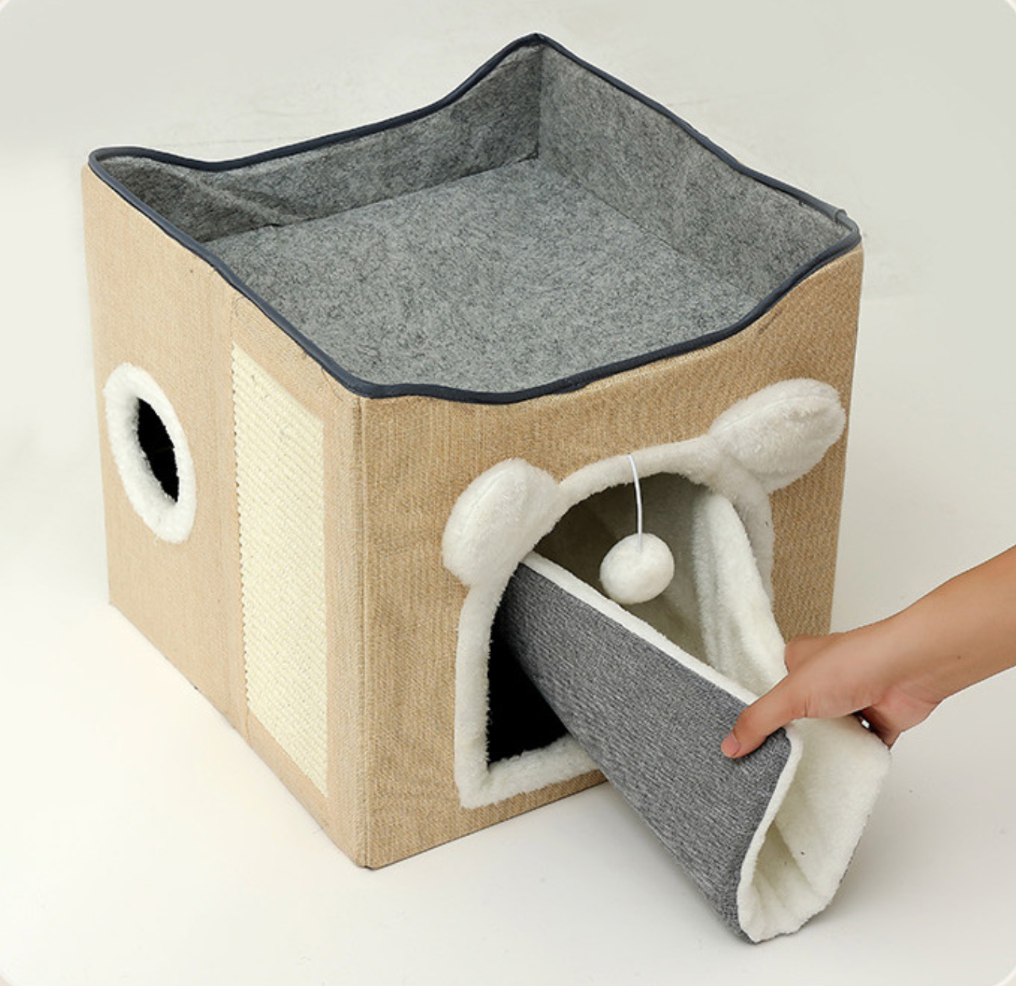 Big Cat Cave Cozy Cat Nest Bed Double Layer Hideaway Condo with Scratch Pad