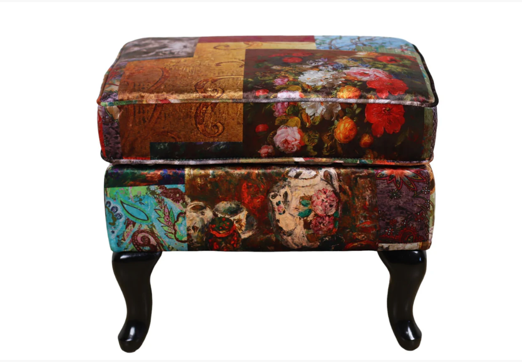 The Patchwork Ottoman combines expert craftsmanship