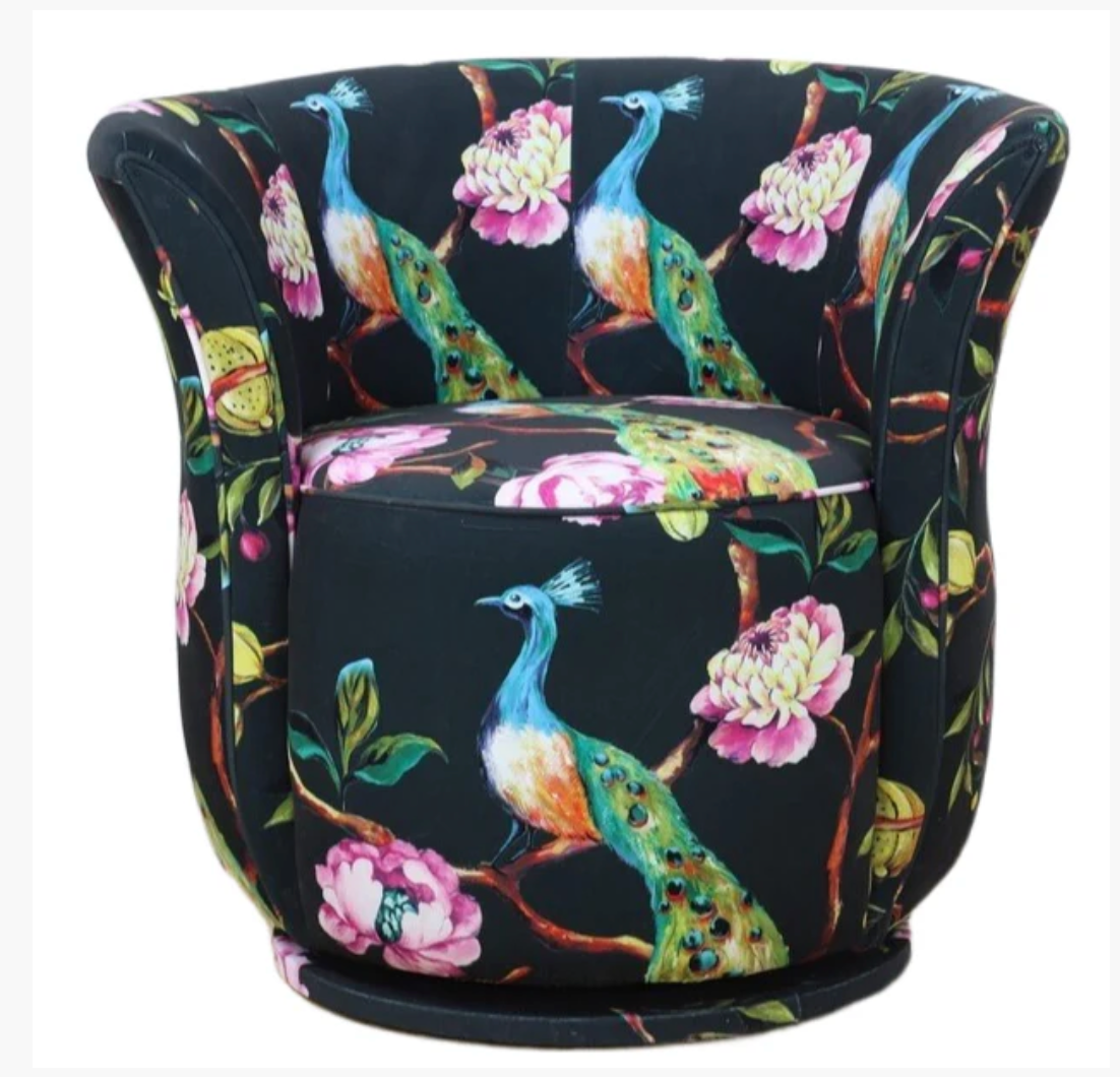 Tub Swivel Chair, Peacock White/Black
