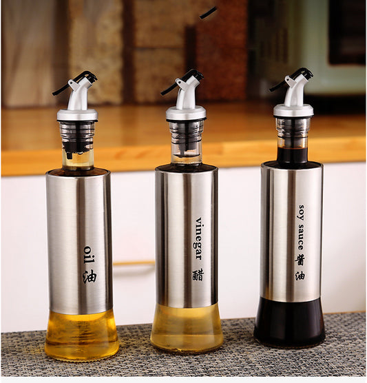 Stainless Steel +Glass Leakproof Oil Bottle