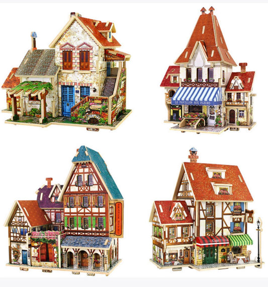 3D Stereo Puzzle Cartoon House French motel and cafe