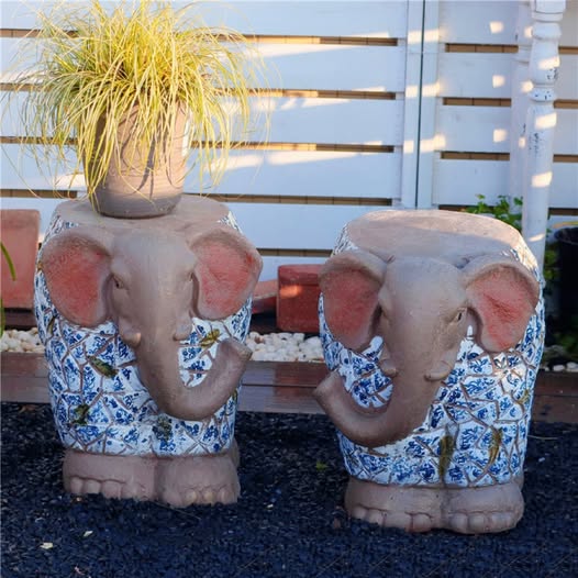 Imitation blue and white porcelain elephant stools