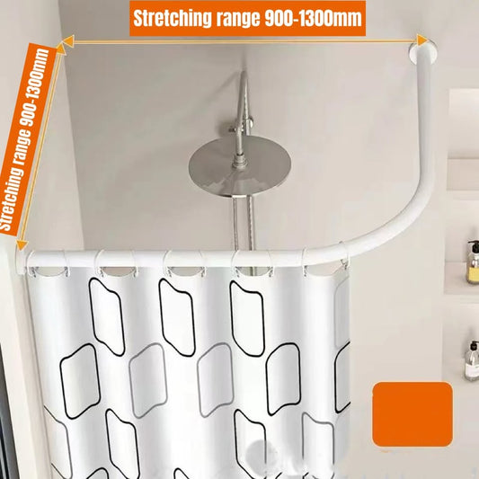 Non-punching retractable shower curtain rod • Curved L-shaped - White