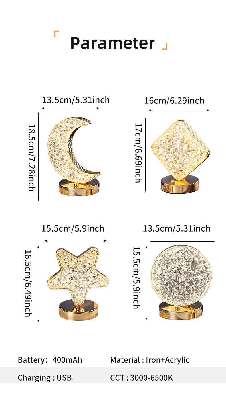 3D Acrylic Crystal Table Light USB LED Star Moon Night Light
