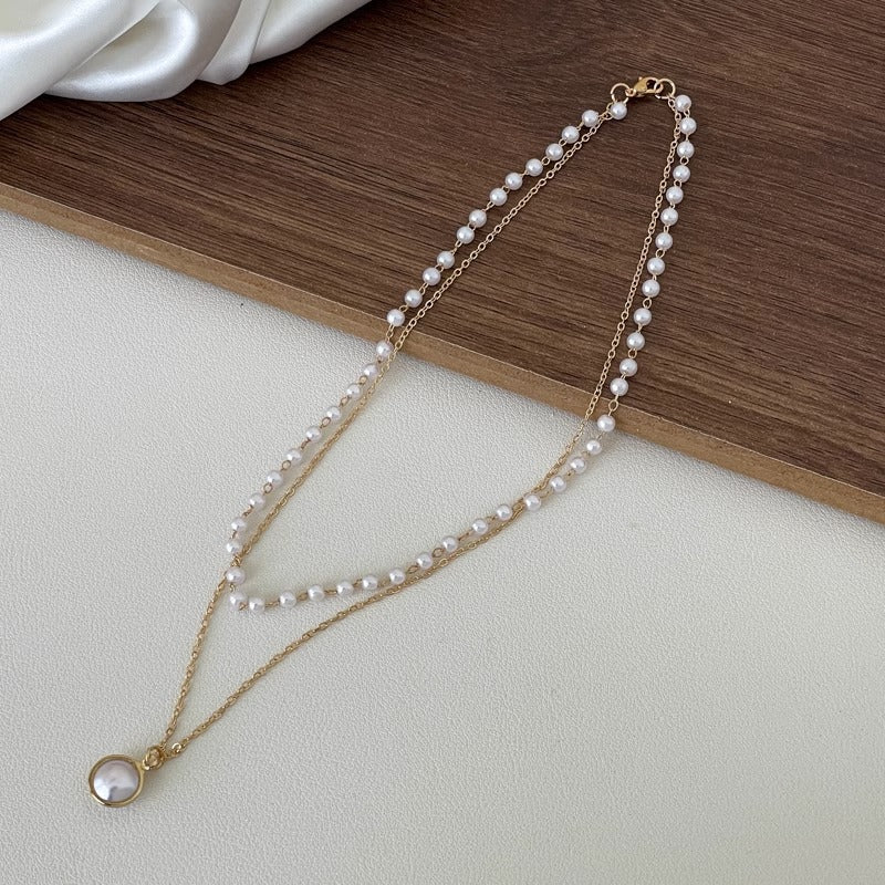 925 Silver Bead Chain Choker Round Double Layered Necklace