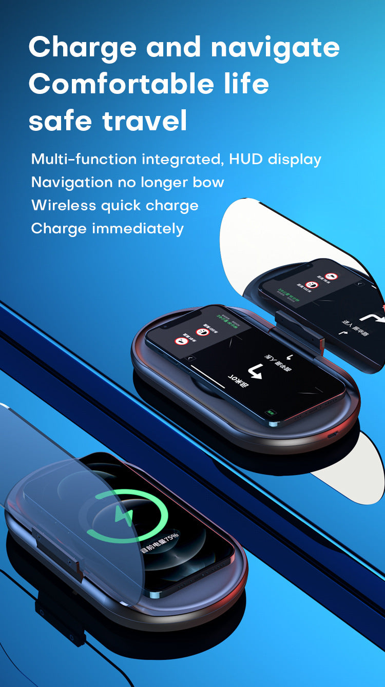 Angle GPS Navigator Hud Projector Magnetic Wireless Fast Charger Phone Holder