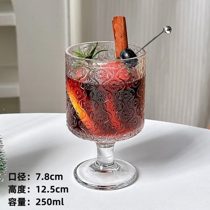 Engraved Embossed Small Goblet Glass Cup For Soju Sake Liquor Short Stemmed Glass