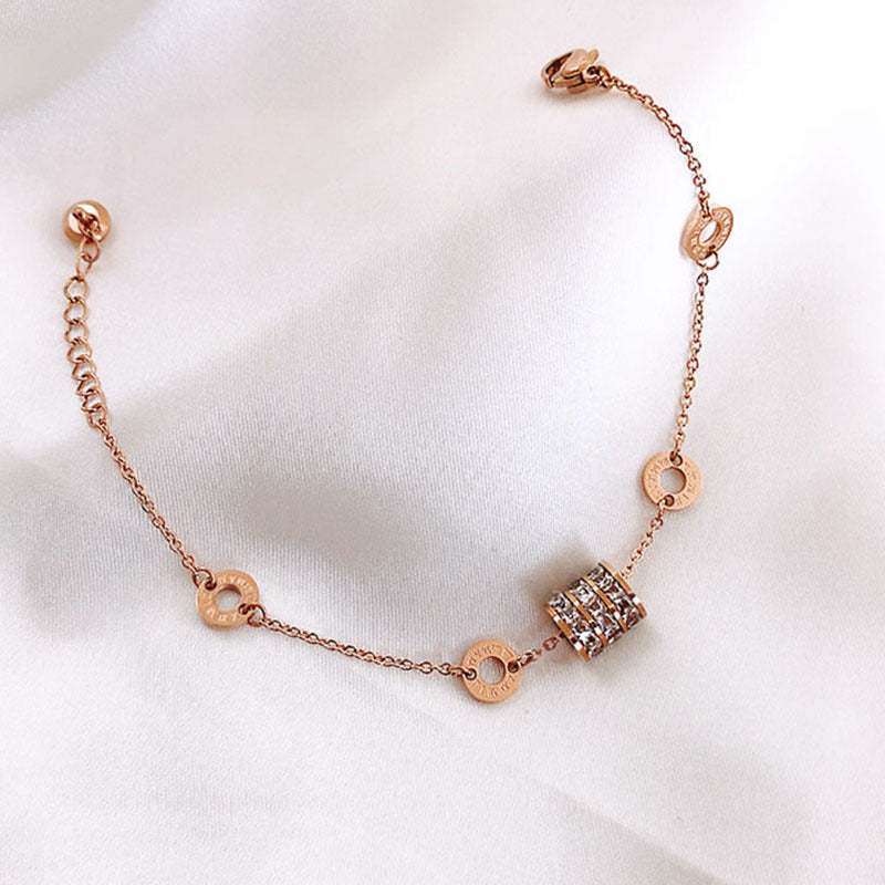 Roman Numerals Bracelets for Women, Stainless Steel, Luxury Crystal Anklet